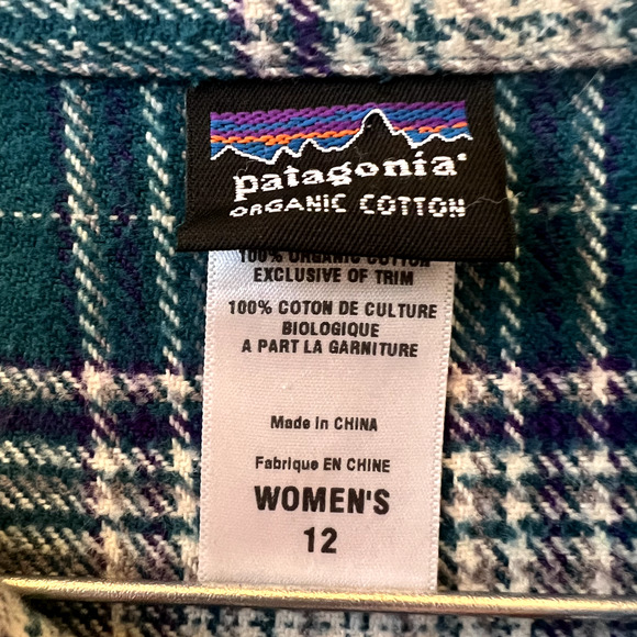 PATAGONIA Roustabout 100% Organic Cotton Flannel Shirt Teal Blue Plaid Women's M - Picture 3 of 7